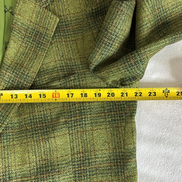 Vintage Hampton Heath Green Wool Plaid Blazer Jacket Size 44 - Picture 10 of 13